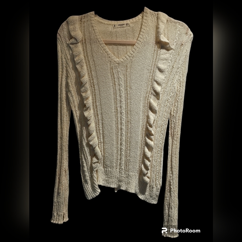 Mango V neck sweater with ruffles